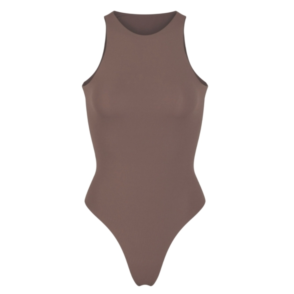 SKIMS Fits Everybody High-Neck Thong Bodysuit Cocoa Brown Women's 4X